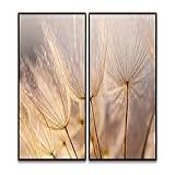 Kit Com 2 Quadros Decorativos 60x40 Cm Floral Dente De Leão Com Moldura Caixa Preta Com 3cm De Profundidade Na Posição Vertical Ideal Para Ambiente De Sala Quarto E Hall 