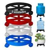 Kit Com 2 Suporte Com Rodinhas Para Botijão Gás Vasos Galões