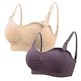 Kit Com 2 Sutiã Amamentação Bojo Removível Confortável Gestante Sem Aro BR Alfa XG Regular BEGE ROXO