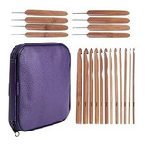 Kit Com 20 Agulhas De Crochê De Bambu Com Estojo 