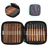 Kit Com 20 Agulhas De Crochê De Bambu Madeira Com Estojo