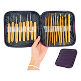 Kit Com 20 Agulhas De Crochê De Bambum Com Estojo Prm