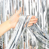 Kit Com 2un Cortina Metalizada Fitas Para Decoração Festas Cor Prata