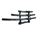 Kit Com 3 Adagas Espadas Katana Samurai Ninja Em Aço