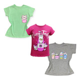 Kit Com 3 Blusa Infantil Menina T shirt Camiseta Feminina