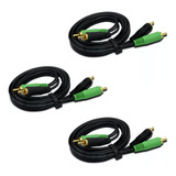Kit Com 3 Cabos Rca 1 Metro 1m 5mm Preto Blindado Tech One