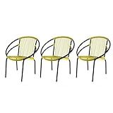 Kit Com 3 Cadeiras Para Jardim Circulares Eclipse Famais Amarelo Preto