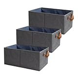 Kit Com 3 Caixas Organizadoras Multiuso Com Alças Duplas Caixa Dobrável- Durável- Lavável Resistente E Espaçoso Para Armários Guarda-Roupas E Prateleiras Roupas Livros Cor Cinza