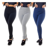 Kit Com 3 Calça Legging Cotton Algodão Feminina Cintura Alta