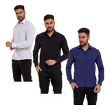 Kit Com 3 Camisa Social Masculina Slim Luxo Pronta Entrega