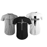 Kit Com 3 Camisetas Camisas Blusas Masculinas Long Line Gospel Cristã Evangélica (m, 1 Preta, 1 Branca E 1 Cinza)