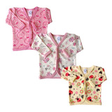 Kit Com 3 Casaquinho Estampado Cardigan Bebê Casaco Algodão