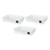 Kit Com 3 Cestos Organizadores G Multiuso De Plástico Cor Branco