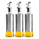 Kit Com 3 Dispenser Em Vidro Inox Azeite Chef Galheteiro