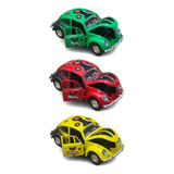 Kit Com 3 Fuscas Hot Rod Miniatura Ferro Fricção