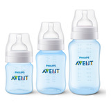Kit Com 3 Mamadeiras Clássicas 125 260 330ml Azul Avent