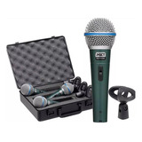 Kit Com 3 Microfone Dinâmico Btm 58a C Maleta E Cachimbo Cor Verde