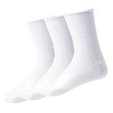 Kit Com 3 Pares Meias Em Algodão Sem Punho Diabéticos Idosos