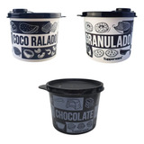 Kit Com 3 Peças Granulado Chocolate Coco Ralado Tupperware