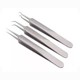 Kit Com 3 Pinças Cureta Extrator De Cravo Inox