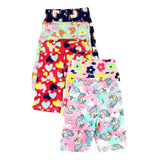 Kit Com 3 Short Bermuda Ciclista Infantil Menina Estampado