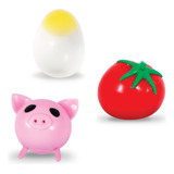 Kit Com 3 Splash Ball Anti Stress Acrilex Porco Ovo Tomate