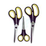 Kit Com 3 Tesouras Multiuso Aço Inox Papel Escola Cozinha Costura Escritório Durável Pequena Média E Grande