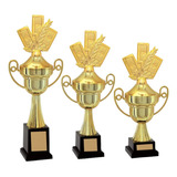 Kit Com 3 Trofeus Cartas Truco Sueca Torneio Baralho Vitoria