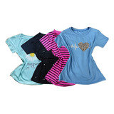 Kit Com 4 Blusa T-shirt Feminin Camise Coração Frete Gratis