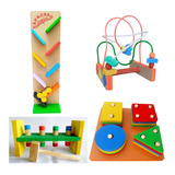 Kit Com 4 Brinquedos Pedagógicos De Madeira Lindos 