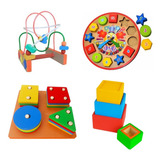 Kit Com 4 Brinquedos Pedagógicos De Madeira Pedagógicos