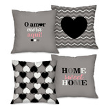 Kit Com 4 Capas Para Almofadas Decorativas Home Sweet Home