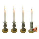 Kit Com 4 Castiçal Em Pedra Sabão Porta Vela Palito Cor Envernizado