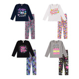 Kit Com 4 Conjunto Roupa Infantil Juvenil Menina Inverno Tamanho 10 12 14 Manga Longa Com Calça Legging Leg Atacado Top