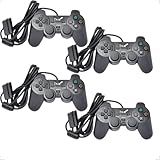 Kit Com 4 Controle Joystick Analógico Dual Shock Com Fio Preto Compatível Para Psone Playstation 2 Play2 Ps2