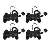 Kit Com 4 Controle Joystick Analógico Dual Shock Com Fio Preto Compatível Para Psone Playstation 2 Play2 Ps2