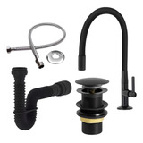 Kit Com 4 Peças Torneira Flexivel Black Sifão Valvula Engate