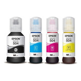 Kit Com 4 Tintas Epson T504 L4150 L4160 L6171 L6161 L6191 Tinta Amarelo Ciano Magenta Black