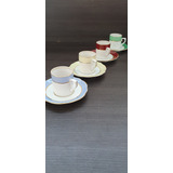 Kit Com 4 Xícaras Coloridas 4 Pires Antiga Porcelana Schmidt