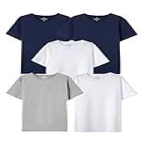 Kit Com 5 Camisetas Básica Infantil Unissex Manga Curta Slim Cinza Azul Branco E Preto 008
