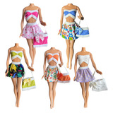 Kit Com 5 Looks (roupinhas + Bolsinhas) Para Boneca