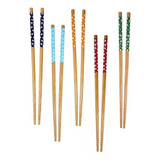 Kit Com 5 Pares De Hashi De Bambu Decorado P Sushi Sashimi