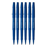 Kit Com 6 Canetas Flair Futura Azul Ponta Média Paper Mate