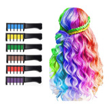 Kit Com 6 Cores Tinta Cabelo Giz Temporária Pente 4 Kits