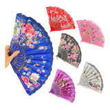 Kit Com 6 Leques De Tecido Estampado Várias Cores 42cm