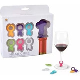 Kit Com 6 Marcadores De Taça E Tampa De Silicone Kit Vinho