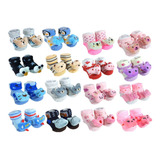Kit Com 6 Meias Sapatinhos Pantufas Infantil Bebe E Rn