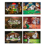 Kit Com 6 Placas Cachorro Jogando Poker Baralho Sinuca 20x30