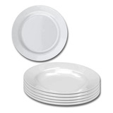 Kit Com 6 Pratos Fundo Redondo Branco Em Melamina Leve 25cm