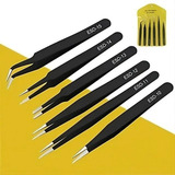 Kit Com 6 Unidades Pinça Preta Aço Inoxidável Anti Estáticas Aço Inoxidável Vbs Brasil Precisão Artesanato
